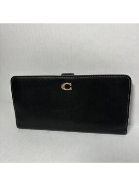 Coach Leather Essentials Slim Wallet Black Snap